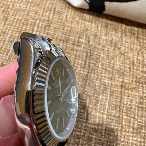 Rolex Silver Watch with Green Dial - Picture 4 of 5